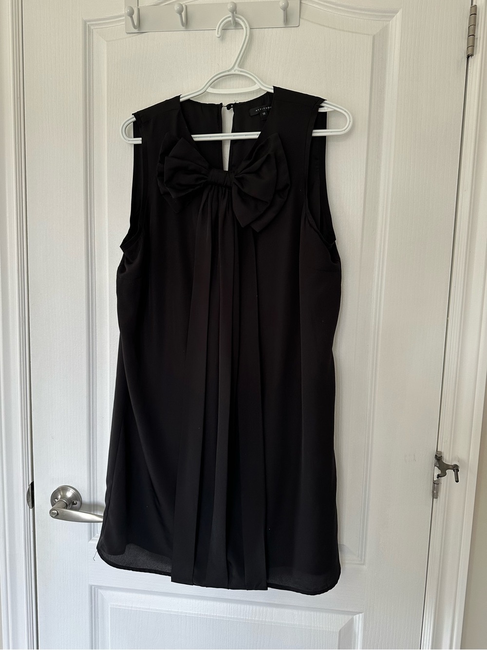 Vintage Attitude Mini Little Black Shift Dress Oversized Bow Chiffon Dark Chic - Picture 2 of 7